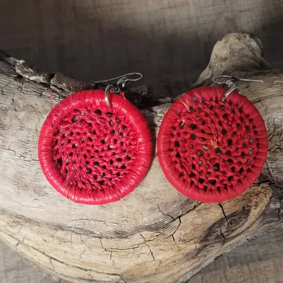 boucles d'oreilles raphia rouge-masdagascar